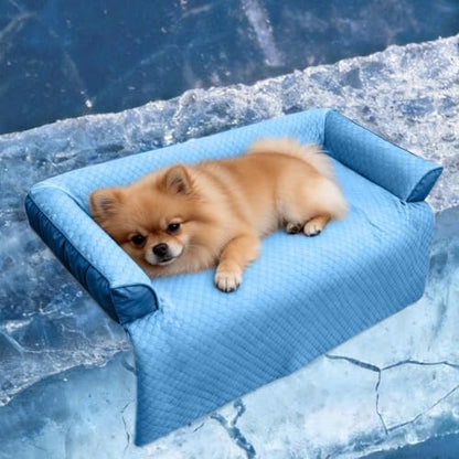 GGIB Cooling Dog Bed Mat with Bolster Pillow Washable Dog Couch Cover Breathable Summer Pet Couch Bed Protector Indoor(Small, Cooling Blue)