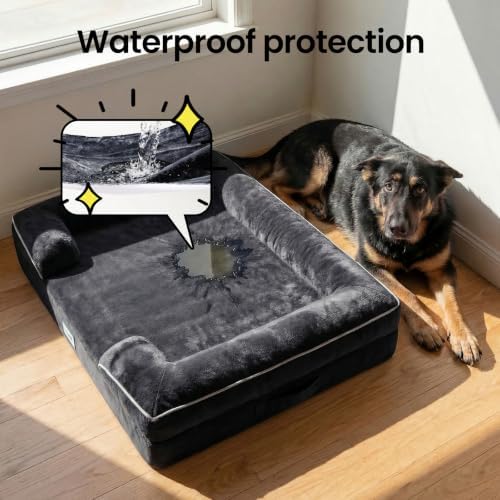 OhGeni Orthopedic Large Dog Bed Couch Sofa with Memory Foam, 45-inch(Black)