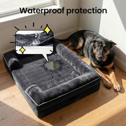 OhGeni Orthopedic Large Dog Bed Couch Sofa with Memory Foam, 45-inch(Black)