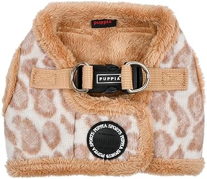 Puppia Kovo Vest Dog Harness Step-in Warm Winter Leopard Pattern for Small and Medium Dog, Beige, Small