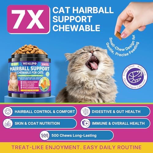 WEALLIN Cat Hairball Support Chews Cat Hairball Remedy Treats 500 Chews