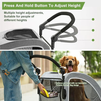 Dog Stroller for Large & Medium Dogs, Dual Entry, 160 lbs Capacity, Gray