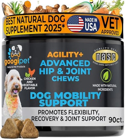 Googipet Premium Hip and Joint Supplement for Dogs - Glucosamine Soft Chews w/Green Lipped Mussels for Dogs, Dog Joint Supplement Turmeric for Mobility, Ages, & Breeds