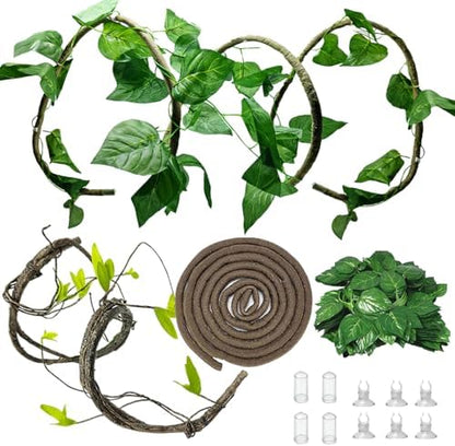 5Pcs Reptile Vines for Terrarium 13FT Flexible Jungle Climbing Vine Branch for Bearded Dragon Plastic Plants and Leaves Tank Accessories Decor for Gecko Lizard Snake Chameleon Hermit Crab Frog