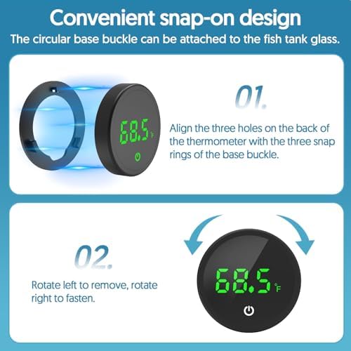 QZQ Fish Tank Thermometer Aquarium Thermometer Wireless Touch Stick Digital Aquarium Thermometer LED Display ±1°F for Monitoring The Fish Tank Aquarium Temperature Accessories (2 Pack Black)