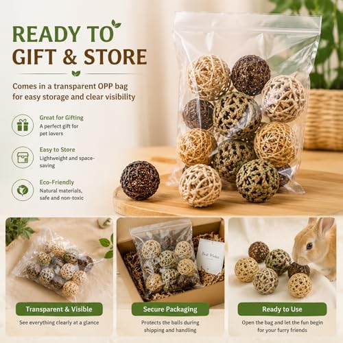 Skylety 15 Pcs Bunny Chew Balls Grass Toys for Rabbit Guinea Pig Hamster