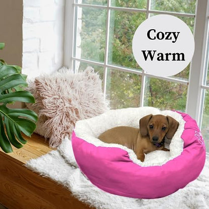 Evelots Calming Donut Cat Bed - Warm Pet Bed for Cats and Small Dogs - Anti-Anxiety Cozy Cuddler - Removable Soft Plush Cushion - Machine Washable - Non-Slip Bottom - Pink