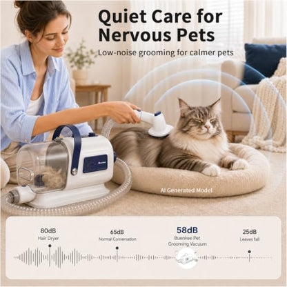 Buenkee Dog Grooming Vacuum & Blow Dryer Kit, Pet Clipper, 15000Pa Suction