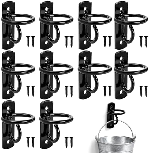 Cididu 10 Pack Bucket Hooks for Horses, Heavy Duty Water Bucket Hangers with Screws, Wall Mount Feed Bucket Holder for Horse Stalls Livestock Barn Farmhouse Stable Supplies, Curved Design