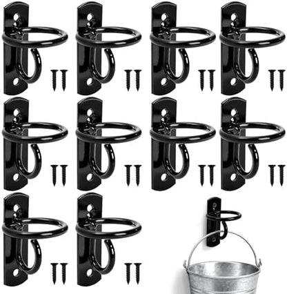 Cididu 10 Pack Bucket Hooks for Horses, Heavy Duty Water Bucket Hangers with Screws, Wall Mount Feed Bucket Holder for Horse Stalls Livestock Barn Farmhouse Stable Supplies, Curved Design
