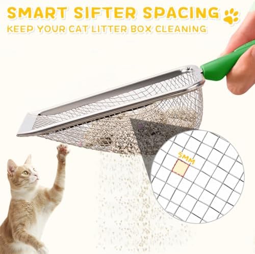 Metal Cat Litter Scoop,Sturdy Litter Cleaner Corner Shovel,Stainless Steel Mesh Litter Shovel,Easy to Clean Reptile Terrarium Sand Waste(Green)-Christmas