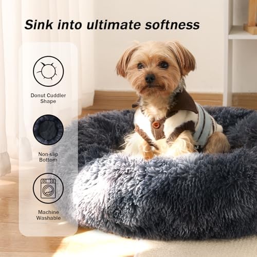 NOYAL Donut Dog Bed for Small Medium Pets, Plush Calming Faux Fur