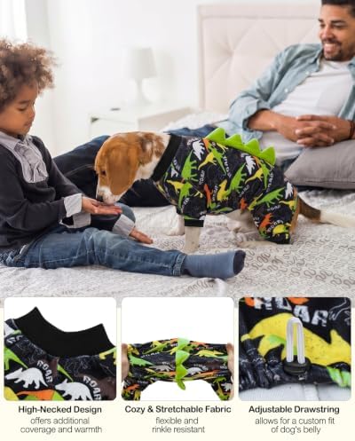 CuteBone Dinosaur Costume Dog Pajamas, Stretchy Spandex Crystal Velvet Sleepwear Coat for Small Dogs, Soft & Warm Pet Outfit Clothes for Cold Weather, Cozy Pullover Design COSP21XL