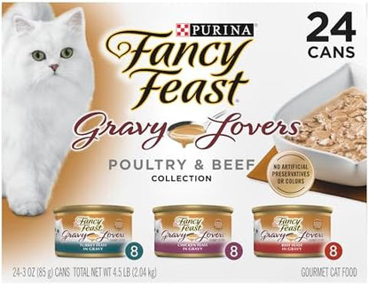 Purina Fancy Feast Gravy Lovers, Poultry & Beef Wet Cat Food, 3oz, 24-Pack