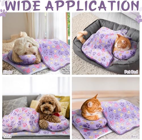 Namalu Cat Bed Mat with Soft Blanket and Pillow for Indoor Cats Cute Print Washable Crate Mat Fleece Warm Blanket Fluffy Pet Calming Half Donut U Shaped Neck Pillow for Small Dogs and Cats
