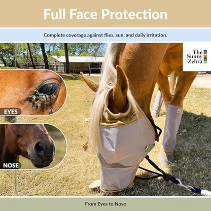 TSZ Horse Fly Mask with Nose Cover - UV Block 70% Breathable Mesh Flymask