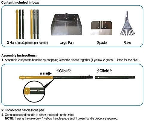 Four Paws Stainless Steel Long-Handled Dog Pooper Scooper Rake, Spade, & Pan 3 Piece Set, Pet Waste Pickup Tool, 38" x 10"