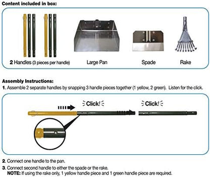 Four Paws Stainless Steel Long-Handled Dog Pooper Scooper Rake, Spade, & Pan 3 Piece Set, Pet Waste Pickup Tool, 38" x 10"