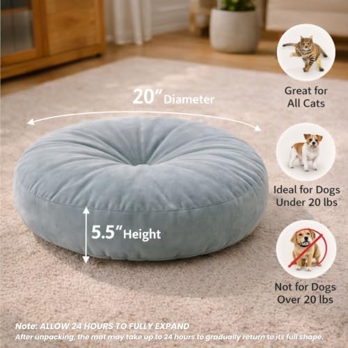 Cat Bed Pillow Cooling Soft Cushion, 20 Inches Small Round Cat Bed, Breathable Flat Pet Bed for Indoor Cats, Washable, Scratch Resistant, Comfortable Cat Bed for Senior Cats