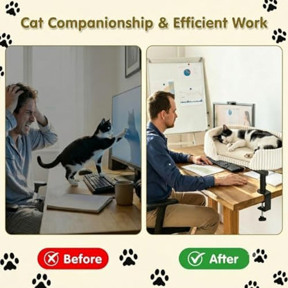 Angoily Cat Bed, Clamp-on Desk Cat Bed with 3 Mat 360 Rotation Perch
