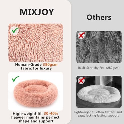MIXJOY Orthopedic Dog Bed Comfortable Donut Cuddler Round Pet Beds Ultra Soft Washable Dog and Cat Cushion (20''/23''/30'') (23'', Pink)