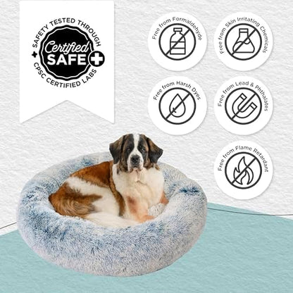 Best Friends by Sheri The Original Calming Donut Dog Bed for Extra-Large Dogs up to 150 lbs, Shag Faux Fur, Denim Blue, 45" x 45"