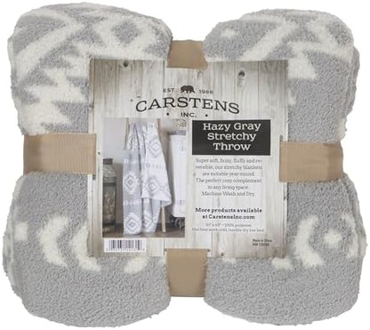 Carstens, Inc. Luxury Soft Stretchy Reversible Plush Throw Blanket, Large 50" x 60", Western Grey Diamond Aztec