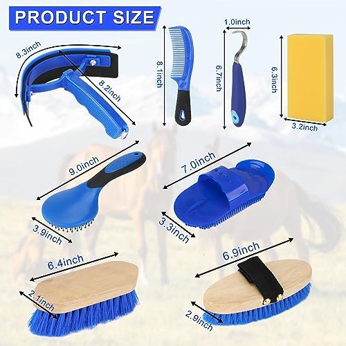 Horse Grooming Kit, 9-Piece Horse Brush Set with Tote Bag, Blue