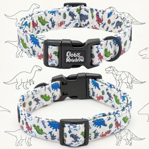 Summer Dinosaur Print Dog Collar with Bow for Medium Dogs