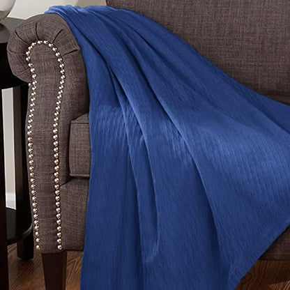 Superior Diamond Weave All-Season Cotton Blanket, Cover for Home, Couch, Bed, Soft, Warm Blankets, Boho Aesthetic, Comfy, Cozy Covers, Decorative Bedding Essentials, Full/Queen, Merritt Blue