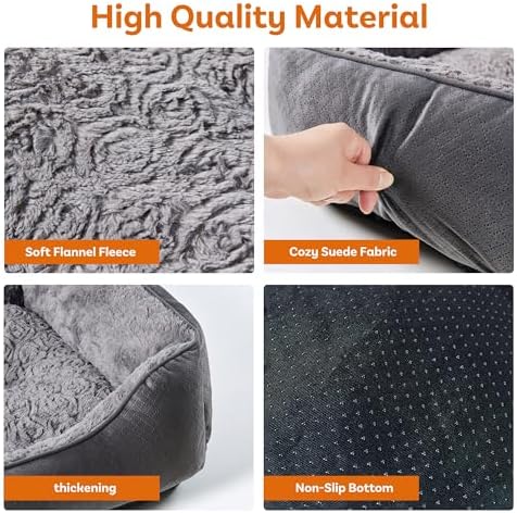 Dog Bed Medium, Super Soft Rectangle Dog Beds, Washable Warming Pet Bed with Anti-Slip Bottom, Anti-Anxiety, Grey, 25 x 21 x 8inch