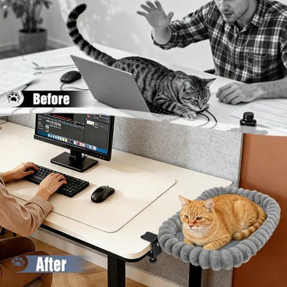 IPOW X-Large Cat Bed Heavy Duty Steel Frame Supports up to 40lbs Cat Desk Bed & Perch Space-Saving 90°Foldable with Soft Ultra-Plush Faux Fur for Small Medium Large Cats