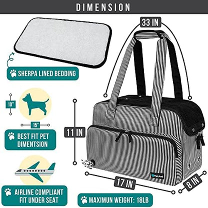 PetAmi Small Dog Purse Carrier, Airline Approved Soft Sided Tote, Stripe