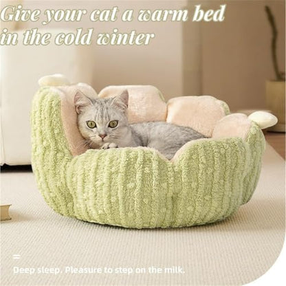 LYFJMUS Cactus Cat & Dog Beds - Fluffy Cat House with Removable & Washable Cushion Pillow, Warm Sleeping Bed for Cats & Small Dogs
