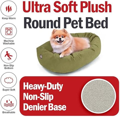 Majestic Pet 24 Inch Suede Calming Dog Bed Washable – Cozy Soft Round Dog Bed with Spine Support for Dogs to Rest Their Head - Fluffy Donut Dog Bed 24x19x7 (Inch) - Round Pet Bed Small – Sage (2025)