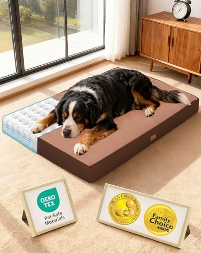 OhGeni Orthopedic Waterproof Large Dog Bed, Memory Foam, 47 inch(Brown)
