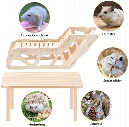 Hamster Play Wooden Platform，2-piece Set Hamster cage Accessories Toys
