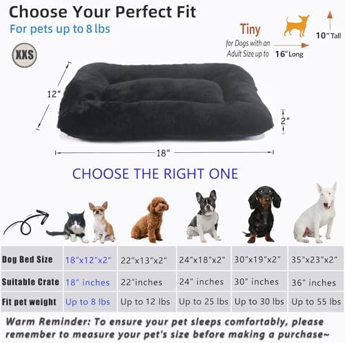 Tiny Dog Bed 18 x 12 for Extra Small Dogs and Cats Fit Crate or Cage 18 Inch,Ultra Soft Cat Warmer Mat for Feral and Indoor Cats,Fluffy Comfy Kennel Pad Anti-Slip & Washable Pet Sleeping Mat,Black XXS