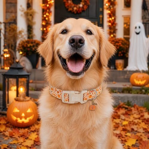 Fall Yellow Floral Pumpkin Dog Collar for Medium Dog