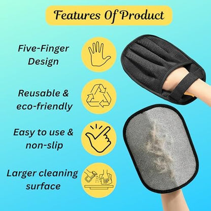 Pet Hair Removal Gloves for Cats & Dogs, Upgraded Five-Finger Electrostatic Reusable Grooming Glove, Static Fur Remover Tool for Couch, Carpet, Furniture, Car Seat & Clothing