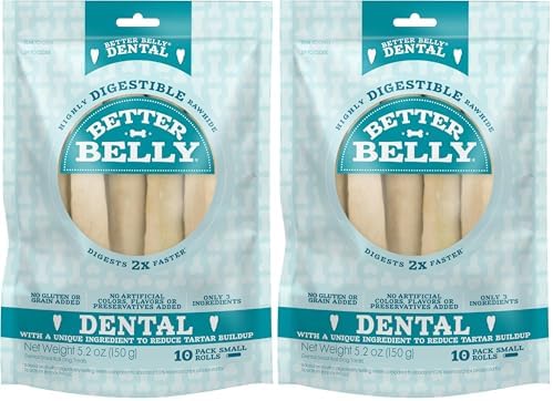 Better Belly Highly Digestible Rawhide Dental Chews, Treat Your Dog to a Chew with NO Artificial Colors or Flavors, 10 Count (Pack of 2)