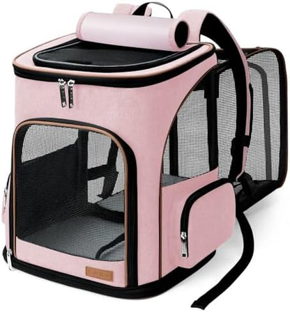 Lekereise Large Cat Backpack Carrier Expandable Pet Carrier Backpack for Small Dogs Medium Cats Fit Up to 18 Lbs, Foldable Puppy Backpack Carrier for Travel, Hiking, Pink