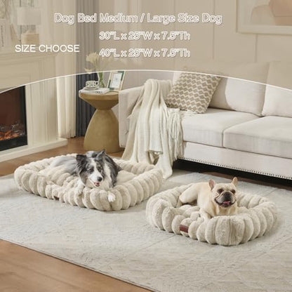 Luxury Dog Beds,Large Sized Dog Washable Furry Pet Beds,Comfort Rectangle Pet Sofa Couch with Ultra,Puppy Beds with Removable Zipper Cover,30x25x7.5inches,Cream