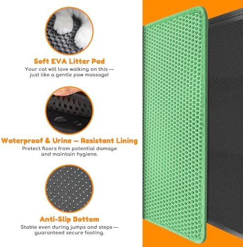 Cat Litter Mat 24"x16",Double Layer EVA Litterbox Mat Green