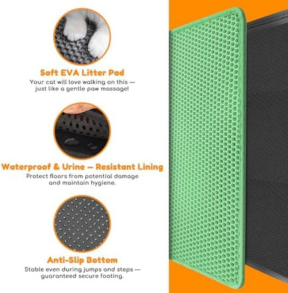 Cat Litter Mat 47"x27",Double Layer EVA Litterbox Mat Green