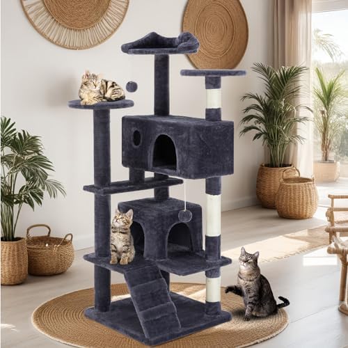 Sweetcrispy 54 Inch Cat Tree Tower with Scratching Post, Indoor Use