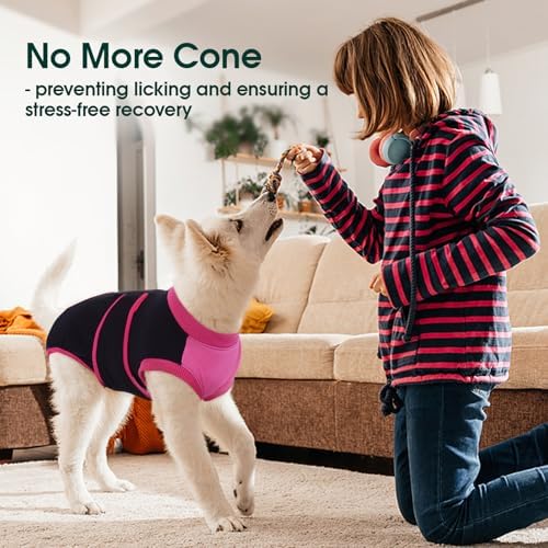Kuoser Dog Recovery Suit, Female Male Spay Neuter Surgery Suit, Black, XS