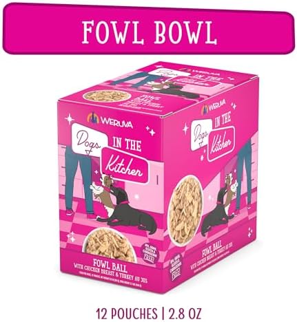 Weruva Dogs in the Kitchen, Fowl Ball with Chicken Breast & Turkey Au Jus Dog Food, 2.8oz Pouch (Pack of 12)