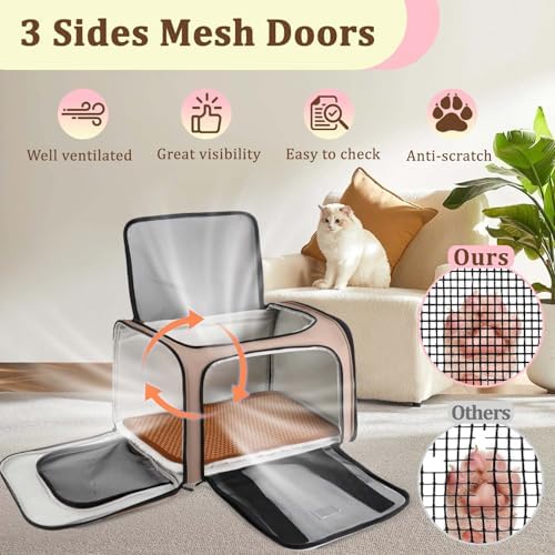 Cat Carrier - Cat Carrier Soft with Plush Pad & Cooling Mat, Easy-Load 4-Side Zipper & 3-Side Mesh Ventilation, Pet Carrier Airline Approved for Cats/Dogs Up to 16 lbs, Brown