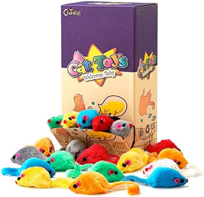 CHIWAVA 36PCS 4.1'' Furry Cat Toy Mice Rattle Small Mouse Interactive Play